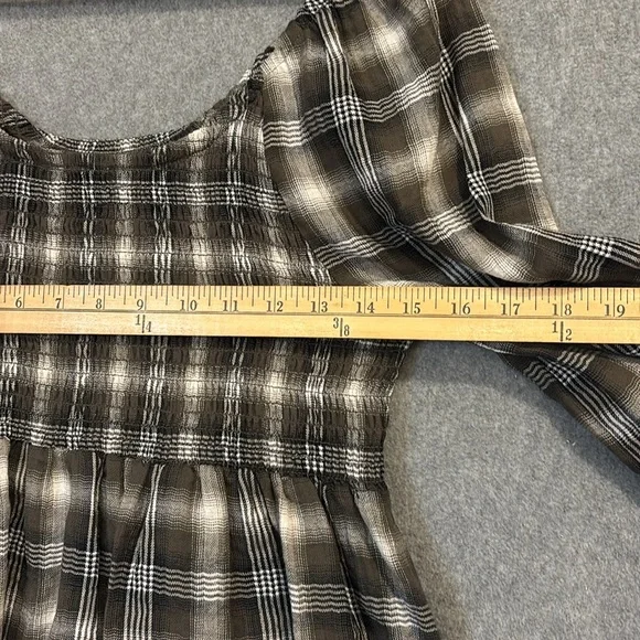 NEW Tommy Jeans | Smocked Peplum Long Sleeve Women Top Med Plaid Olive - Picture 7 of 13